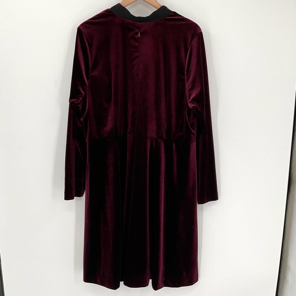 Eloquii‎ Studio Velvet Fit & Flare Dress Long Sleeve Knee Length Maroon Women 24 - Picture 4 of 9